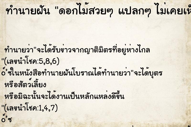 ทำนายฝันดอกไม้สวยๆแปลกๆไม่เคยเห็น ทำนายฝันทำนายฝันดอกไม้สวยๆแปลกๆไม่เคยเห็น